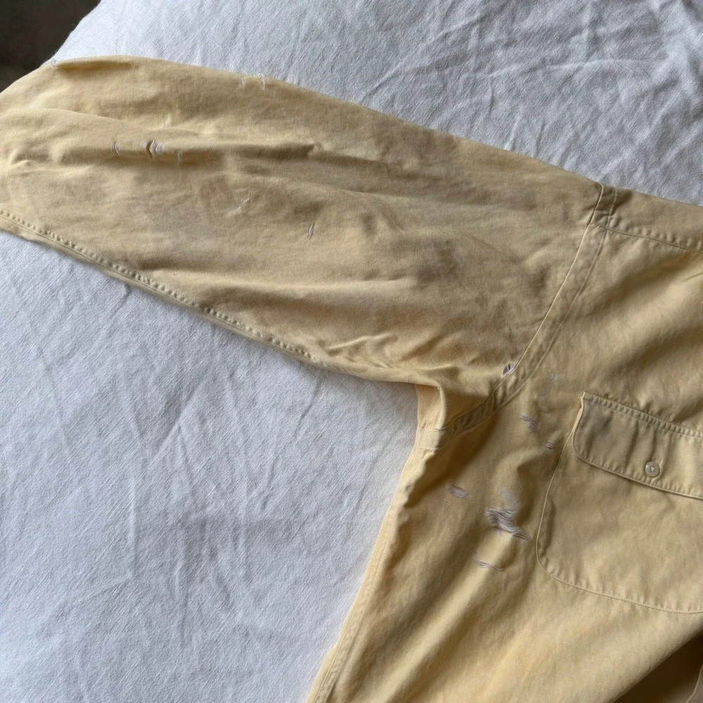 Polo Ralph Lauren Benford Silk Cotton‎ Shirt Yellow Distressed Thrashed Mens L